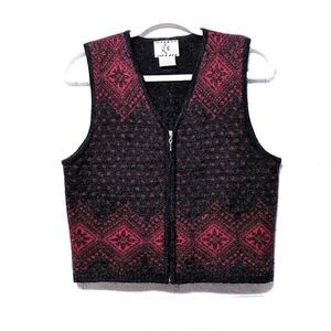VINTAGE Ice Snowflake 100% Wool Cropped Vest M